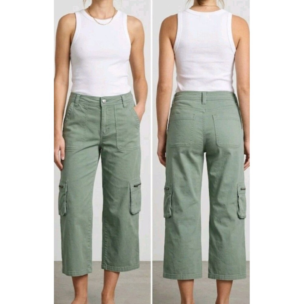 Celebrity Pink Women's Cargo Pants  11/30 Green Cargo Wide Legs Heart Button